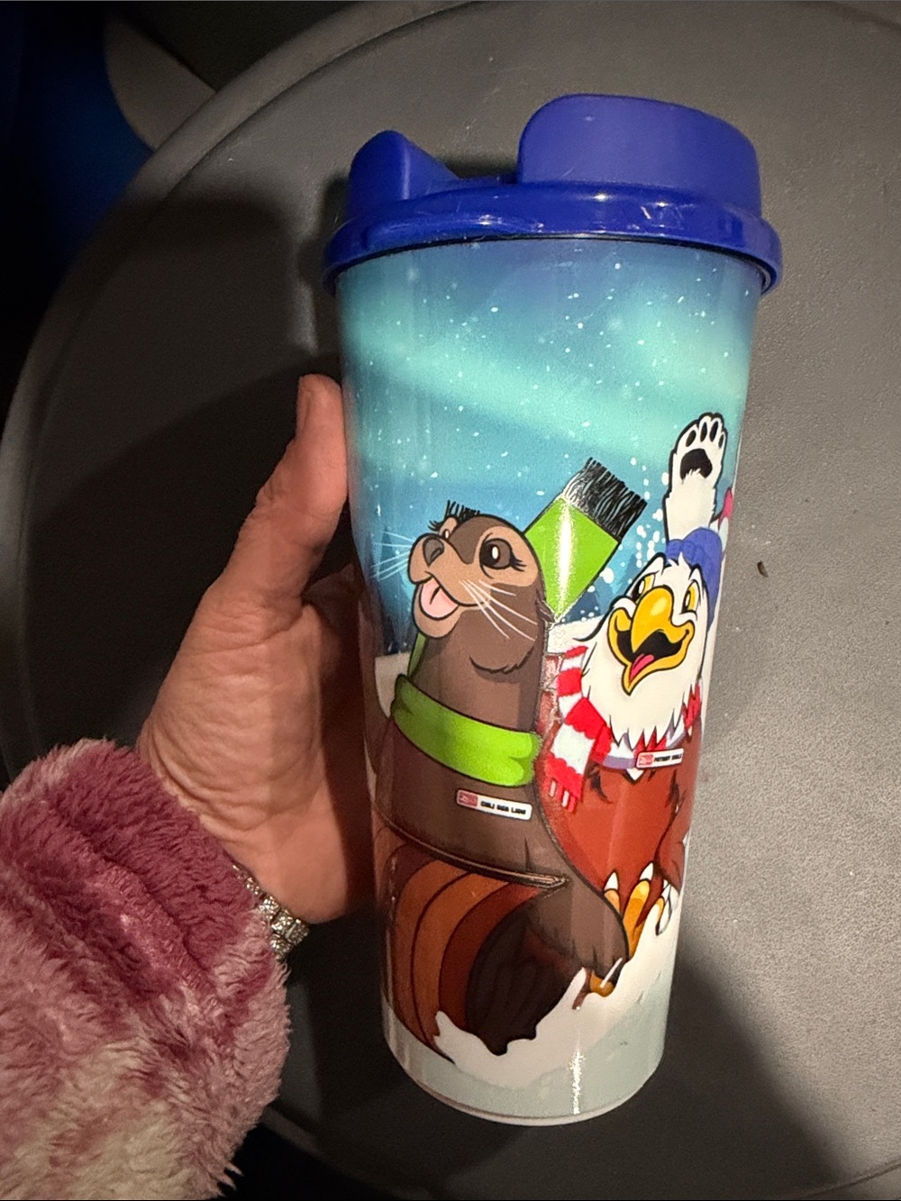 Columbus Zoo Blue Holiday Travel Tumbler with Festive Animal Design